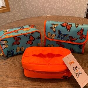 Lug Swizzle jewelry/cargo case in Coral NWT plus 2 new butterfly cosmetic bags